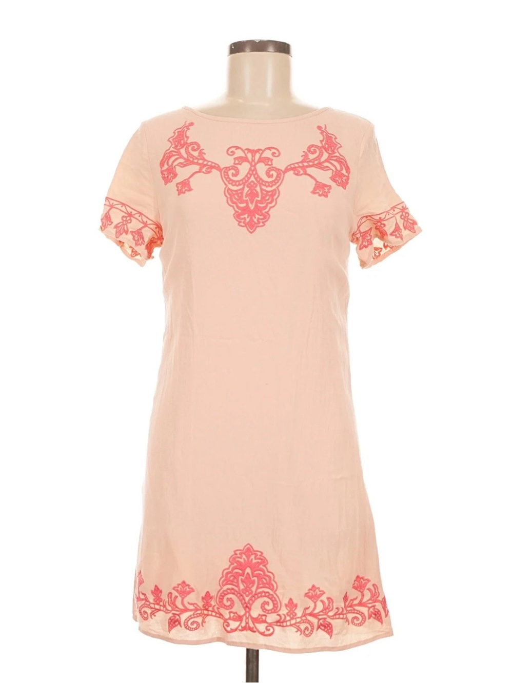 Lulus Blush Pink Tunic Bohemian Large Dress with Fuchsia Embroidery